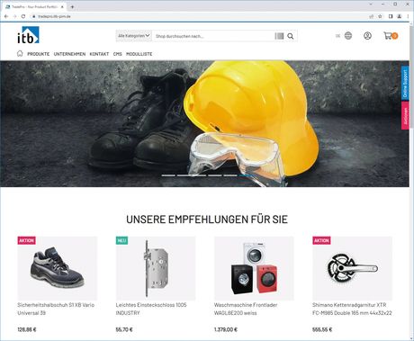 Startseite: Einstieg zur B2B eCommerce Plattform TradePro