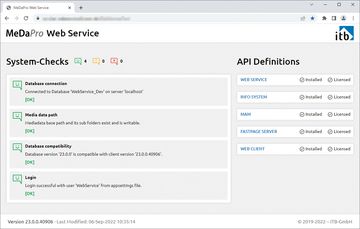 Zeigt ein Browserfenster mit einer Übersichtseite des MeDaPro Webservice