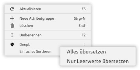 Im Kontextmenü können in der MeDaPro Texte ganz einfach und automatisiert übersetzt werden