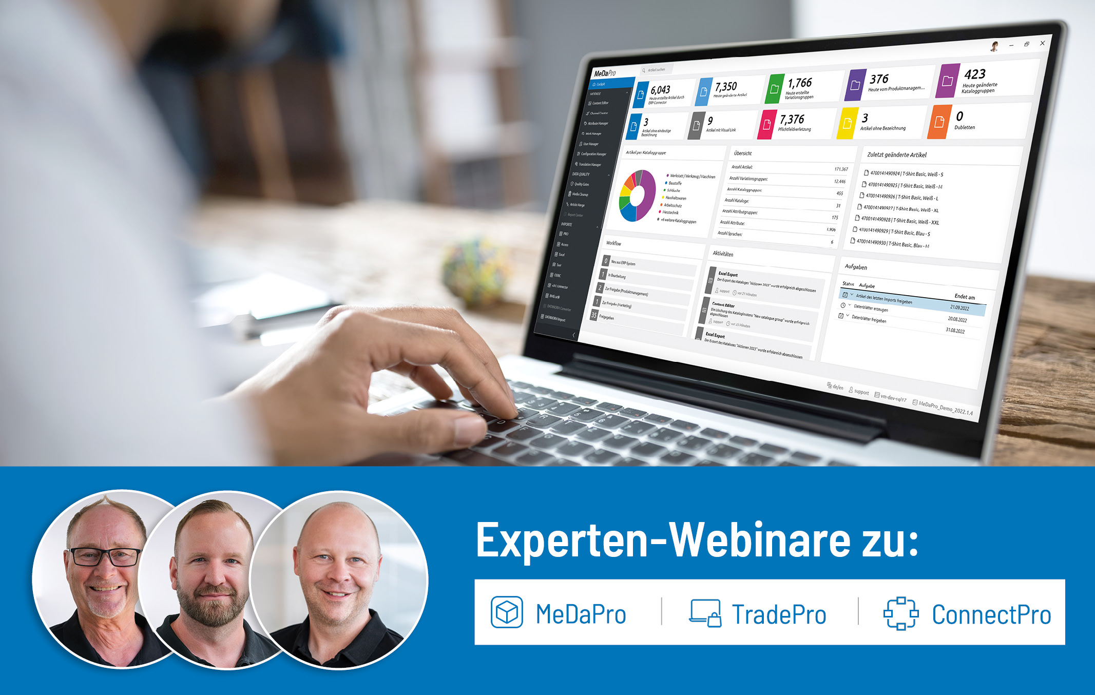 Laptop Grafik mit MeDaPro und Profilfotos von ITB Mitarbeitern